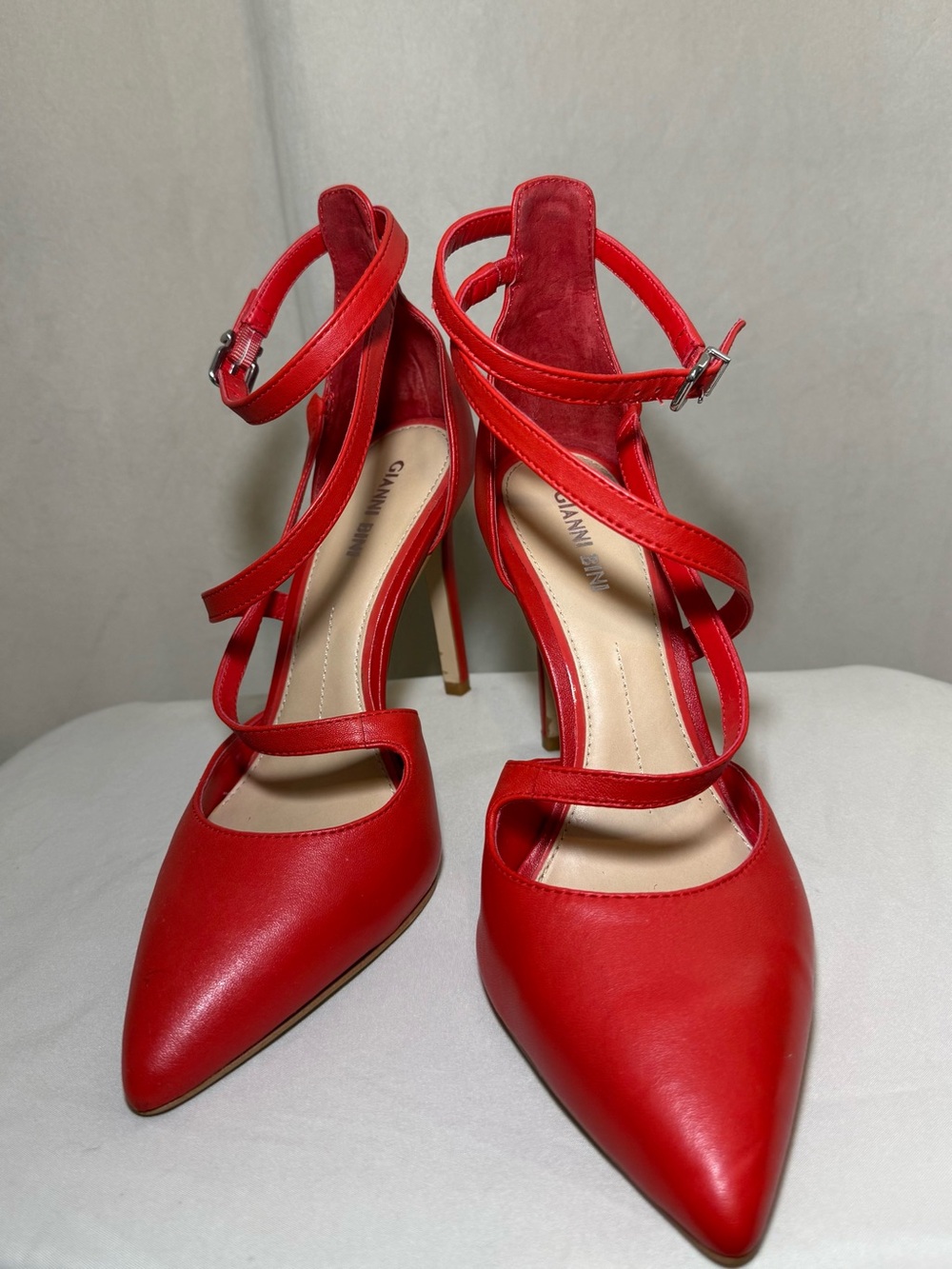Gianni Bini Red Strappy Pointed-Toe Stiletto Heels